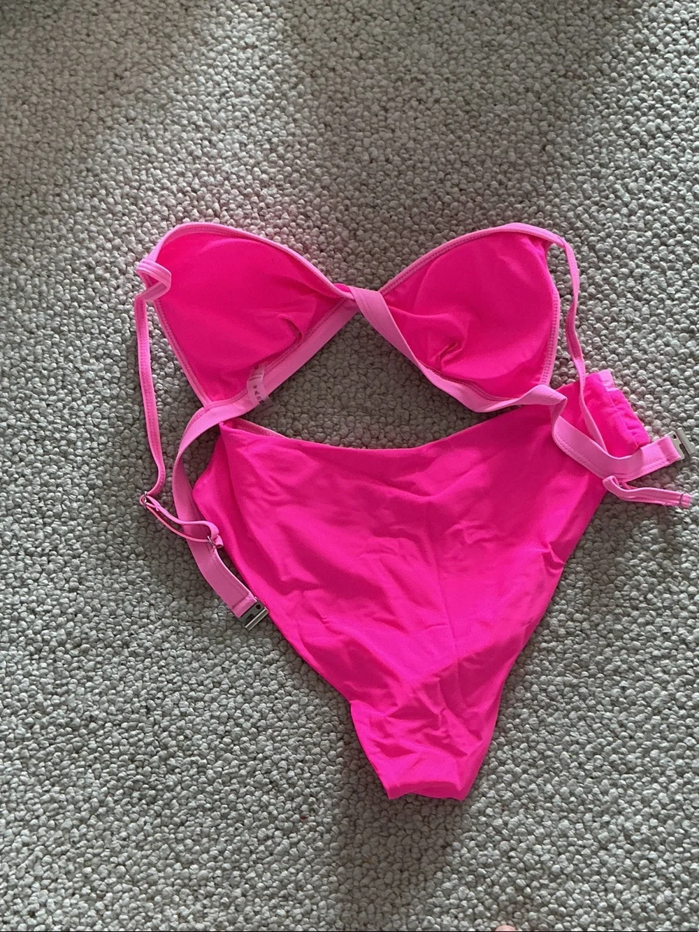 Vibrant Hot Pink Triangle Bikini Set with High-Waist Bottom